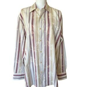 Tommy Bahama Men's Dress Shirt Sz L Cream Burgundy Faint Hibiscus Long Sleeve